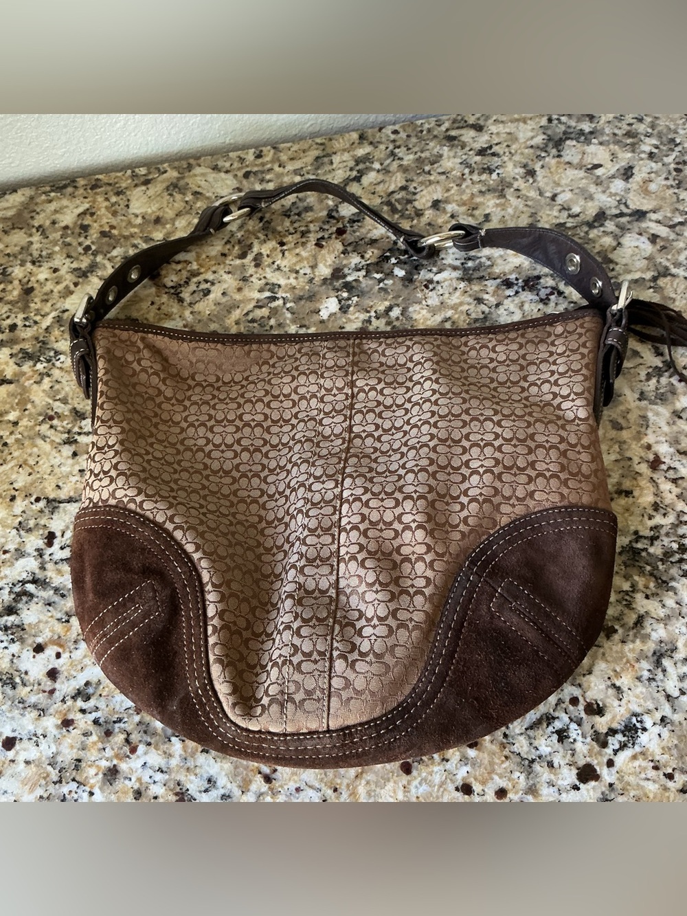SOLD-Coach Vintage Signature Brown Suede Hobo Shoulder Bag - Picture 3 of 9